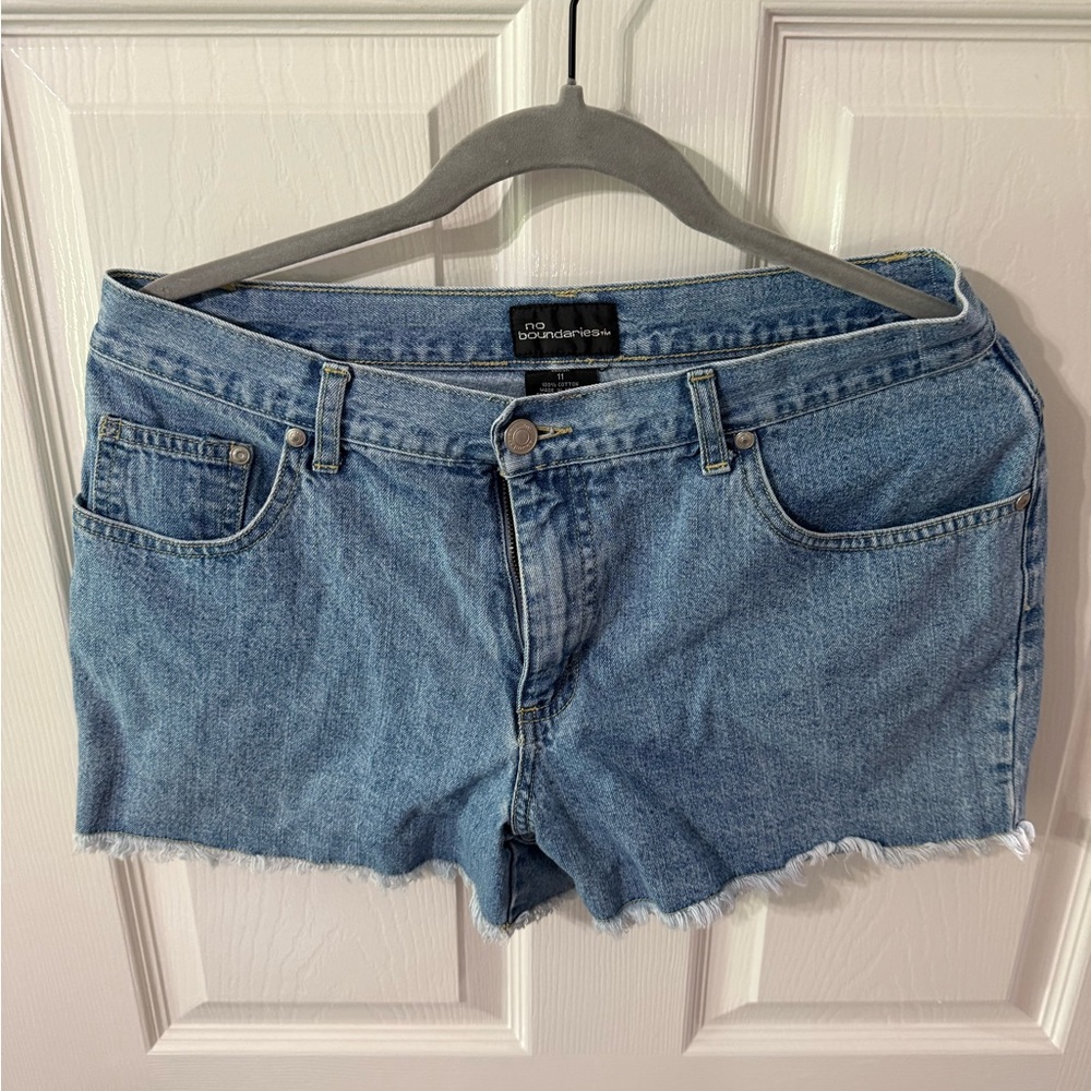 No Boundaries Blue Jean Shorts Frayed Hem
